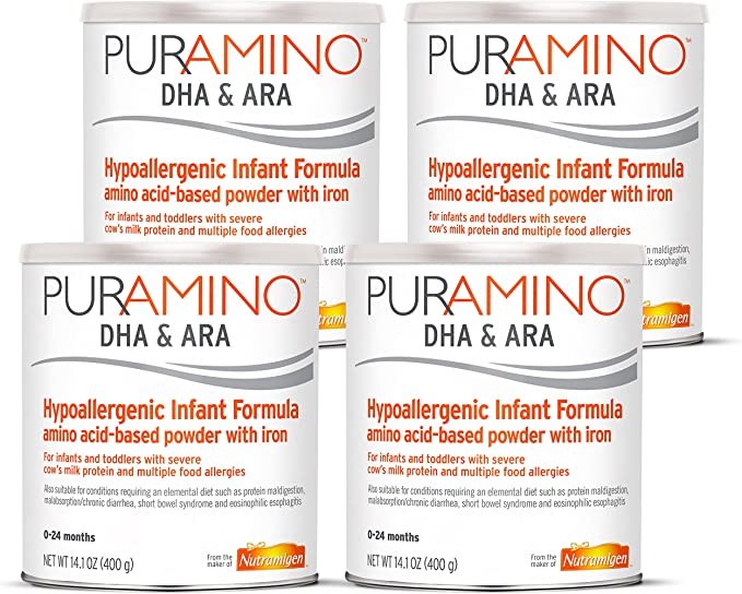 MeadJohnson Enfamil Puramino Hypoallergenic Infant & Toddler Milk Powder - Amino Acids For Those With Severe Food Sensitivity - Can, 14.1oz, 400g (Pack of 4)